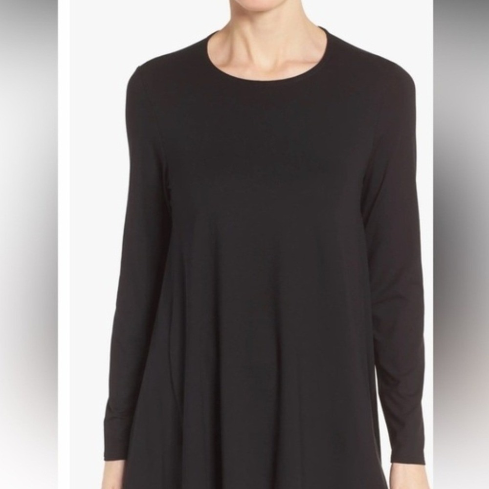 Eileen Fisher Black Viscose Spandex Long Sleeve Crew Neck Tunic Top XL
